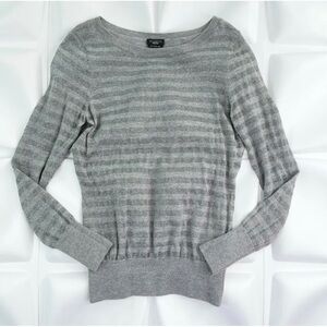 Talbots Womens Sz L Gray Pure Italian Wool Metallic Silver Striped Sweater Top